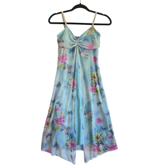 Whimsical Fairy Y2K Sheer Mesh Floral Butterfly Slip Dress Blue Pink 2000s 90s - Picture 6 of 6